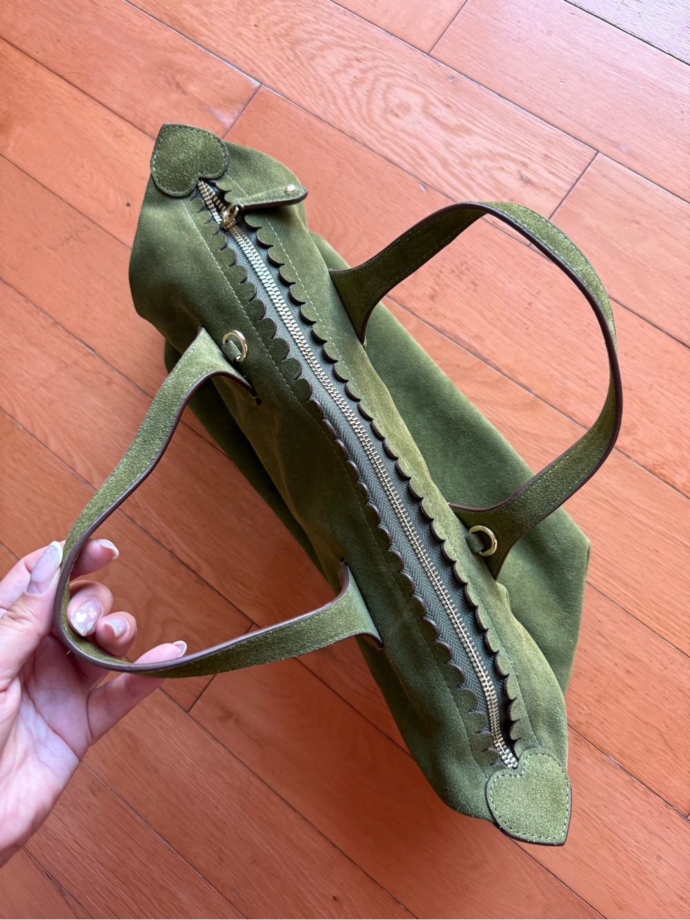 Stoney Clover Lane Suede Leather Pittsford Pouchette Shoulder Bag 29 - Olive - Picture 5 of 15